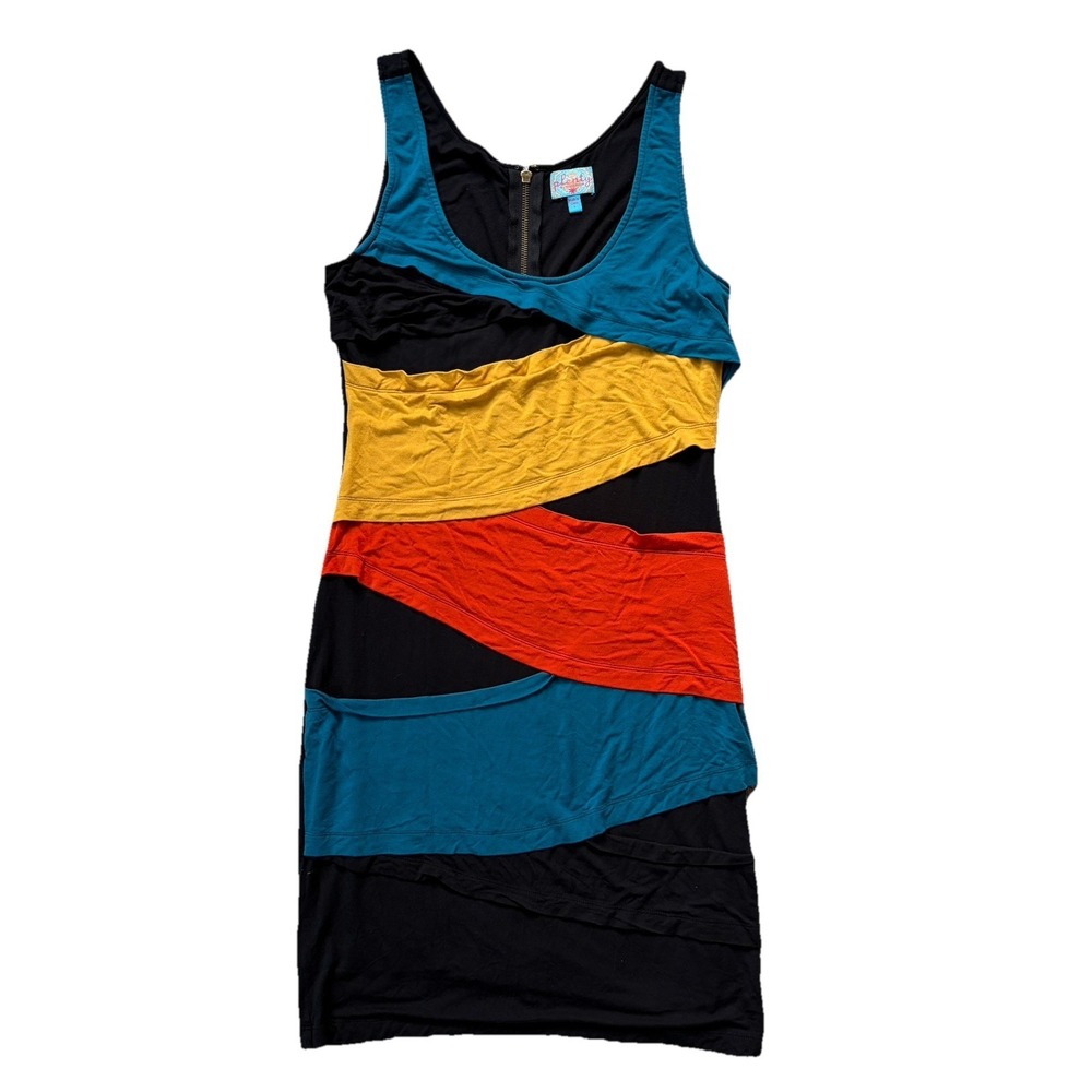 Tracy Reese Artsy Sleeveless Midi Dress Colorful Asymmetrical Abstract Indie